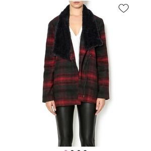 BB Dakota Women's Plaid and Faux Fur Coat Size M